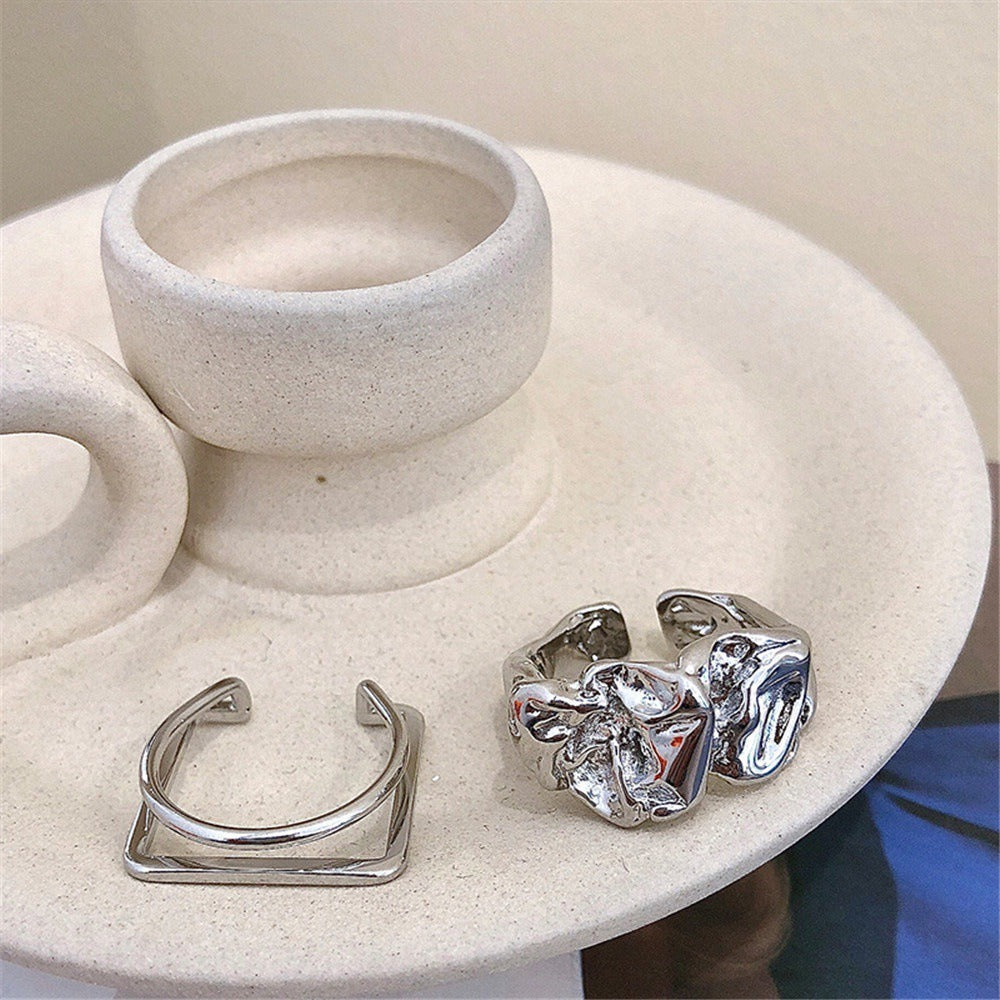 Wholesale Retro Irregular Pleated Geometric Rings